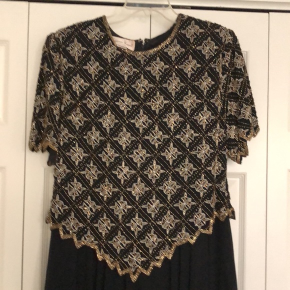 Vintage Beaded Black and Gold Formal Dress - Picture 2 of 16